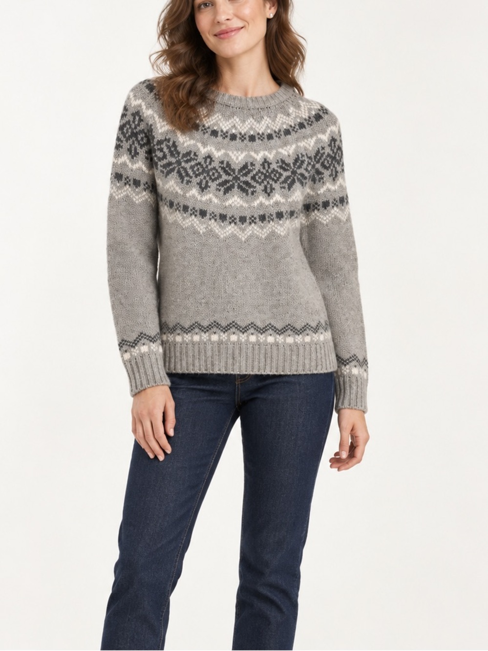 Penfield Fair Isle Crewneck Sweater Women's M Gray Winter Knit Après Ski